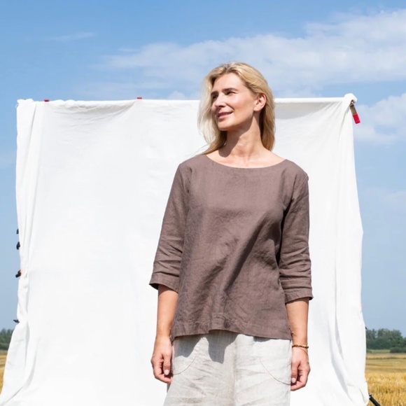 notPERFECTLINEN January Top in Forest Green Linen, S/M - Picture 8 of 9